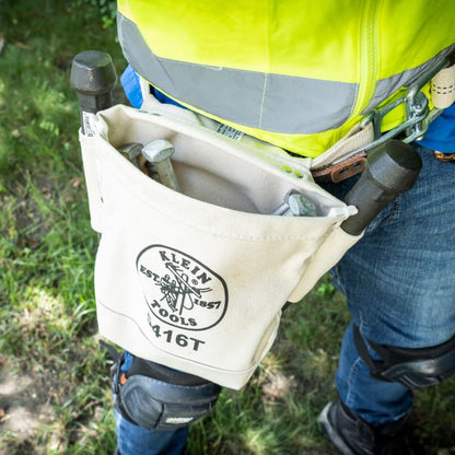 Canvas Bolt Bag, small bag for storing bolts with bull pin loops, belt tunnel loop connection. Klein Tools 5416T, cream, 25.40 cm.