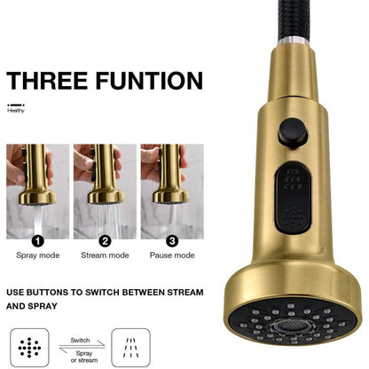 TIMACO Kitchen Faucet Brushed Gold with 360° Swivel, Pull-Down Sprayer Faucet Mixer, Commercial Single Handle Kitchen Faucet in Brushed Gold Finish Kitchen Tap