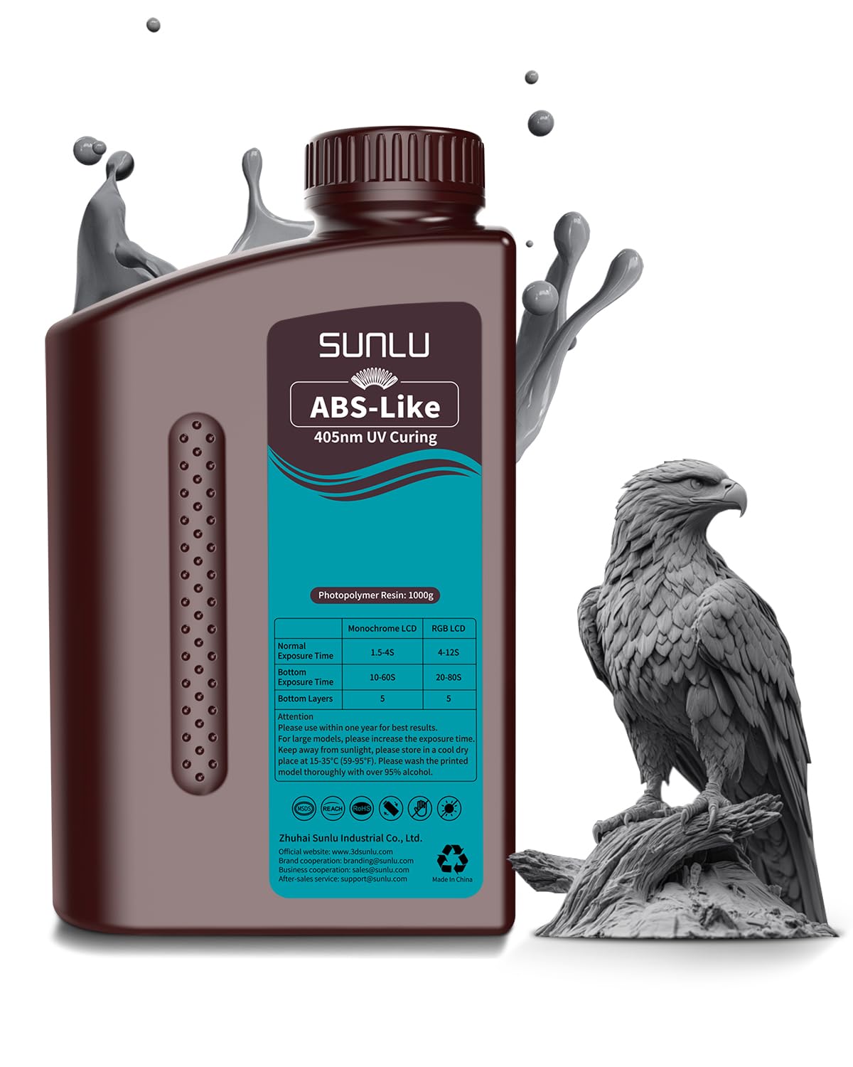 SUNLU ABS-Like 3D Printer Resin 1KG, 405nm UV-Curing Standard Photopolymer Fast Resin for LCD/DLP/SLA 3D Printing, Non-Brittle & High Precision, Dark Grey 1000G