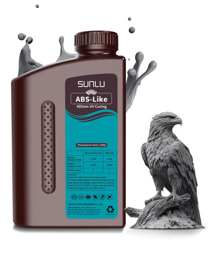 SUNLU ABS-Like 3D Printer Resin 1KG, 405nm UV-Curing Standard Photopolymer Fast Resin for LCD/DLP/SLA 3D Printing, Non-Brittle & High Precision, Dark Grey 1000G