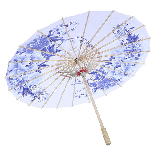 Haofy Japanese Umbrella, Flower Pattern, Oiled Paper Parasol, Art Decor, Windproof, Chinese Classical Dance Umbrella for Photography, Cosplay, Costume, Dance Performance, Wedding Prop (Blue)