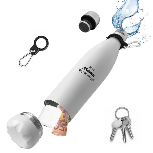 Gifts for Mom Gift, Best Mom in the World - Stainless Steel Water Bottle, Insulated Water Bottle with Storage Box for Headphones, Money, Stash Can Metal Travel Safe for Home, Office, Hotel, Beach
