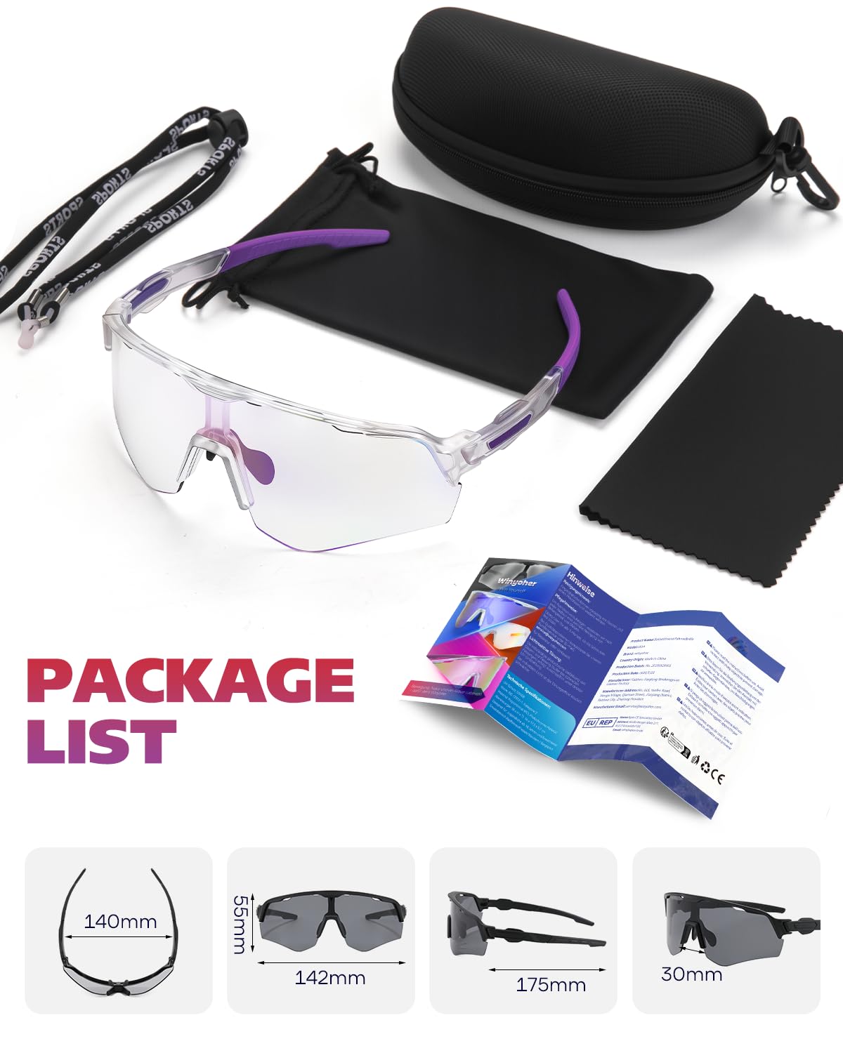 Winyoher Self-Tinting Bike Glasses for Women, Photochromic Frame, Fast Sports Sunglasses for Men, UV400 Running Glasses for Beach Volleyball, Cycling - Purple