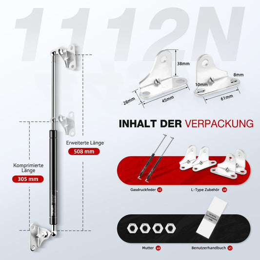 Vepagoo 500MM 1100N/110KG Gas Struts, L Mountings, Gas Spring for Boat Cover, Heavy Duty Lid, Tool Box Lid, Trash Bin, Cabinet, Hatch Door, Trailer Floor Hatches 2 Pieces