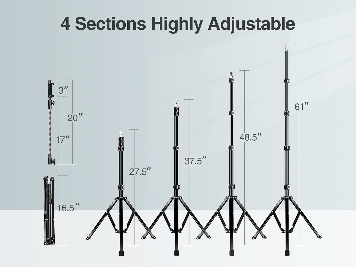 Elitehood 205cm tall phone tripod, flexible overhead iPhone tripod with 43cm adjustable gooseneck, heavy-duty aluminum tripod for iPhone 14 13 12 Pro Max Mini/Android smartphone