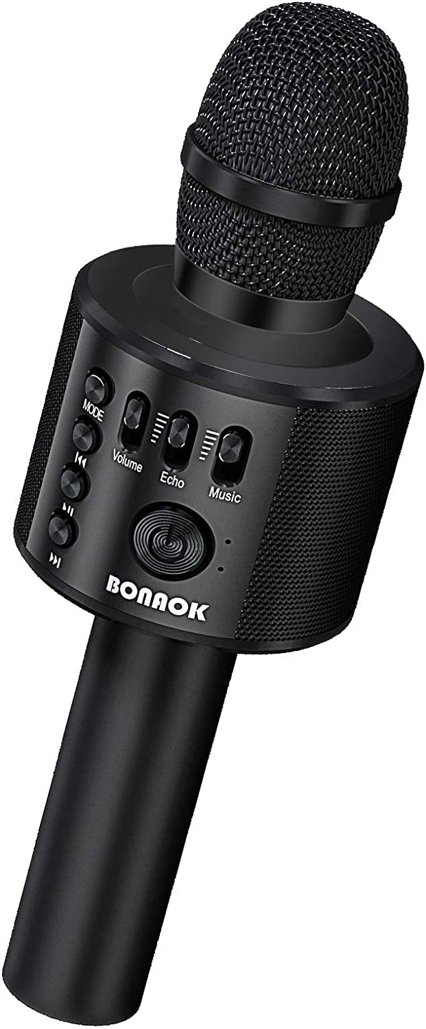 BONAOK Bluetooth Karaoke Microphone for Adults, Portable 3 in 1 Karaoke Mic, Handheld Home Birthday Gift Karaoke Microphone for iPhone, for Android, for PC, for Smartphone (Black)
