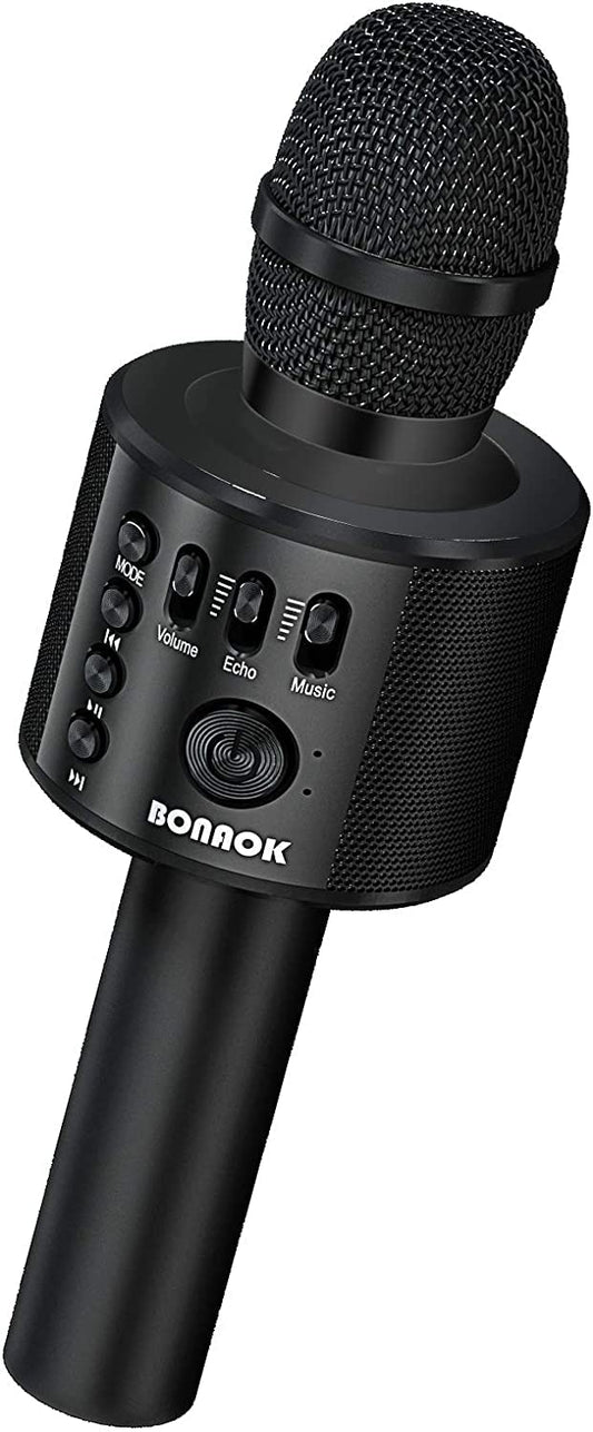BONAOK Bluetooth Karaoke Microphone for Adults, Portable 3 in 1 Karaoke Mic, Handheld Home Birthday Gift Karaoke Microphone for iPhone, for Android, for PC, for Smartphone (Black)