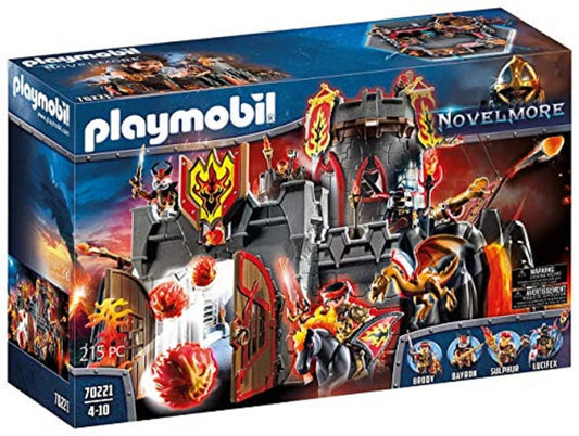 PLAYMOBIL Novelmore 70221 Burnham Raiders Fortress with working cannons and fireball release, wall breach, and dragon cage, for ages 4 and up.