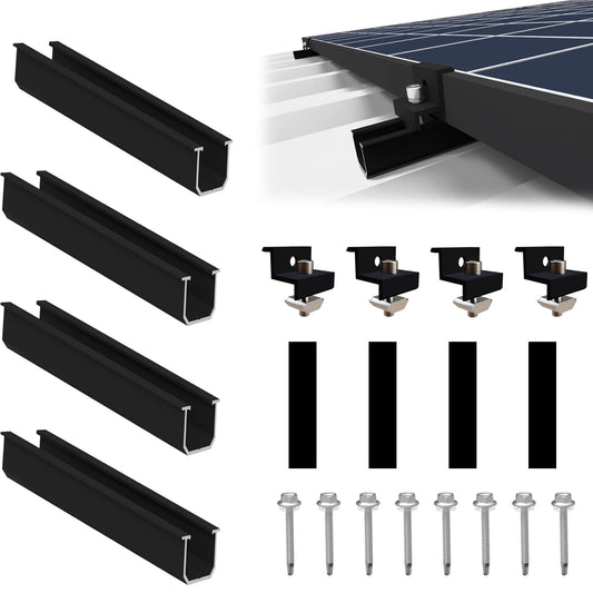 Sorlpv Solar Module Mounting for 1X Modules, PV Mounting Installation Kit - 12CM Black Rail + Adjustable Clamp for 30-35MM Thick Modules, Alu Solar Panel Mounting Flat Roof Trapezoidal Sheet Metal Roof