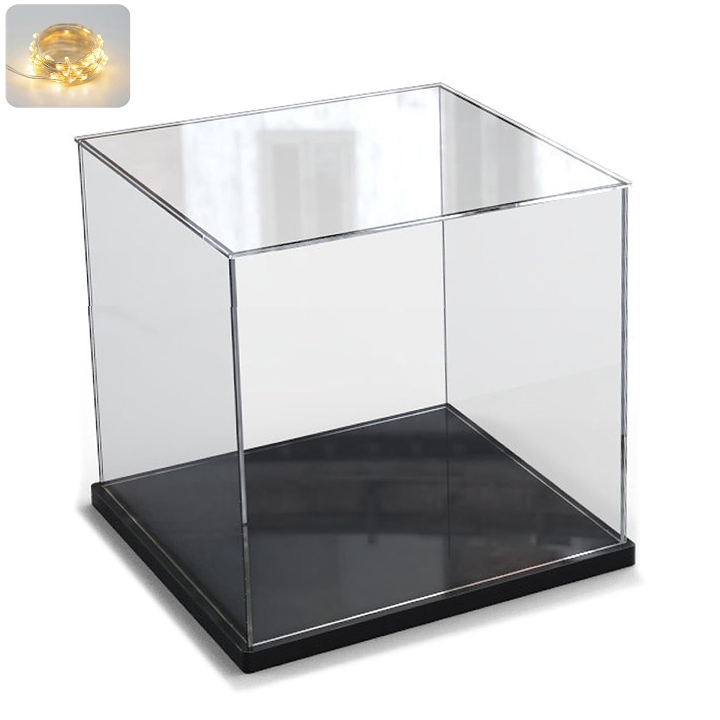 Acrylic display case for Lego 10309 21265 75328 76428 Helmet, glass showcase acrylic box transparent cube for figure collector's toys with wood-plastic base, black interior 20x20x20 cm