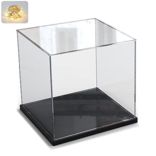 Acrylic display case for Lego 10309 21265 75328 76428 Helmet, glass showcase acrylic box transparent cube for figure collector's toys with wood-plastic base, black interior 20x20x20 cm