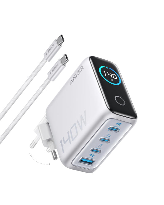 Anchor 140W USB-C Charger, Laptop Charger, 4-Port Multi-Device Fast Charging Power, Advanced GaN Power Adapter, Touch Control, Compatible with MacBook, iPhone 17/16/15, Samsung, Pixel, and more.