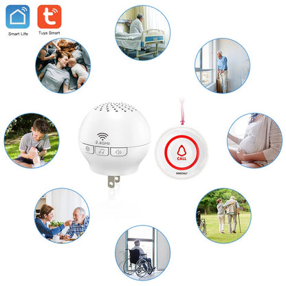 SINGCALL Tuya WiFi Wireless Call System (Equipment Upgrade), alarm system for elderly/patients/pregnant women, wireless call alarm with long range, 1 receiver + 2 call buttons for home.