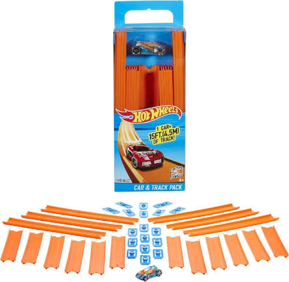 Hot Wheels BHT77 Track Builder Straight Track Set, track set accessories & Wheels 54886 1:64 Die-Cast Car Gift Set, 10 toy cars, random selection, toy cars for ages 3+, 10-pack