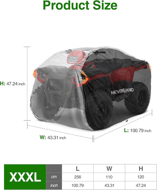 NEVERLAND XXXL Quad ATV Cover - Vehicle Protection Cover 256 * 110 * 120cm Phosphorescent Dirt-resistant Winterproof Dustproof Rain UV Protection Black & Silver