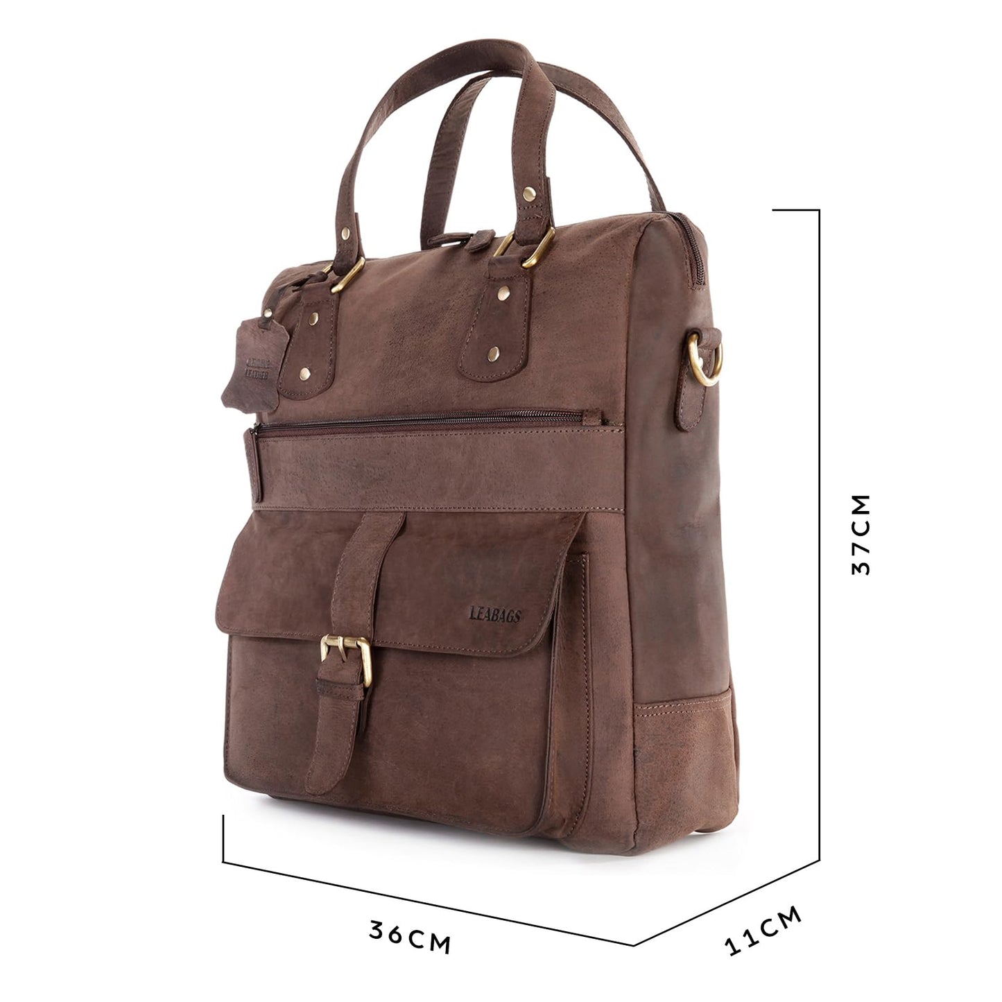 LEABAGS leather handbag for women I premium genuine leather shoulder bag I women's shoulder bag I women's bag I tote bag for work college school leisure I 36 x 37 x 10 cm I dark brown nature