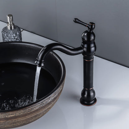 FWZZQ Black Retro Bathroom Faucet, Basin Faucet High 360° Swivel, Single Handle Sink Faucets, Nostalgic Brass Bathroom Mixer Tap for Bathroom