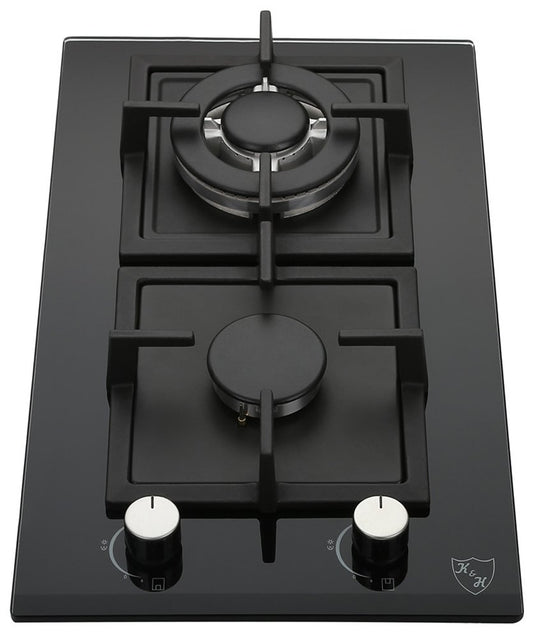 K&H Domino 2 zone glass gas hob 30cm wok burner natural gas built-in with thermocouple flame failure system 2Z-KHGW