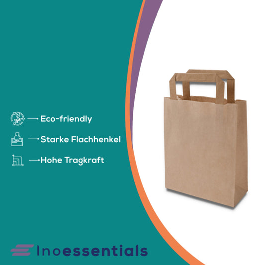 Inoverse 50 pieces of paper bags with handles, paper shopping bags, 32+22x25 cm gift bags, brown kraft paper bag, paper bags, large shopping bags