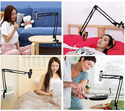 Overhead stand for camera webcam ring light, flexible overhead arm for iPhone with phone holder, table stand accessory for phone video recording live stream.