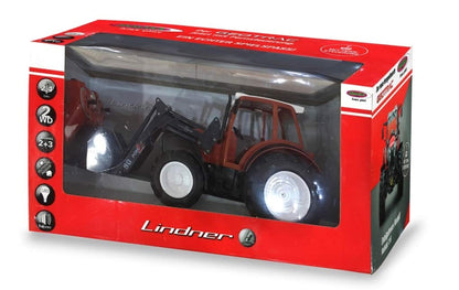 JAMARA 405050 Lindner Geotrac with front loader in 1:16 scale, 2.4GHz - realistic engine sound (can be turned off), reverse warning sound, horn, 2-wheel drive, bright LED lights in front, turn signals, demo function, red.