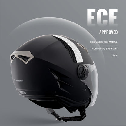 VEVOR Motorcycle Helmet Motocross Helmets 3/4 Face Size S, ABS Helmets with Bluetooth Communication & Interchangeable Visor, ECE Approved Comfortable Motocross Helmet, for Teens & Adults in Black.
