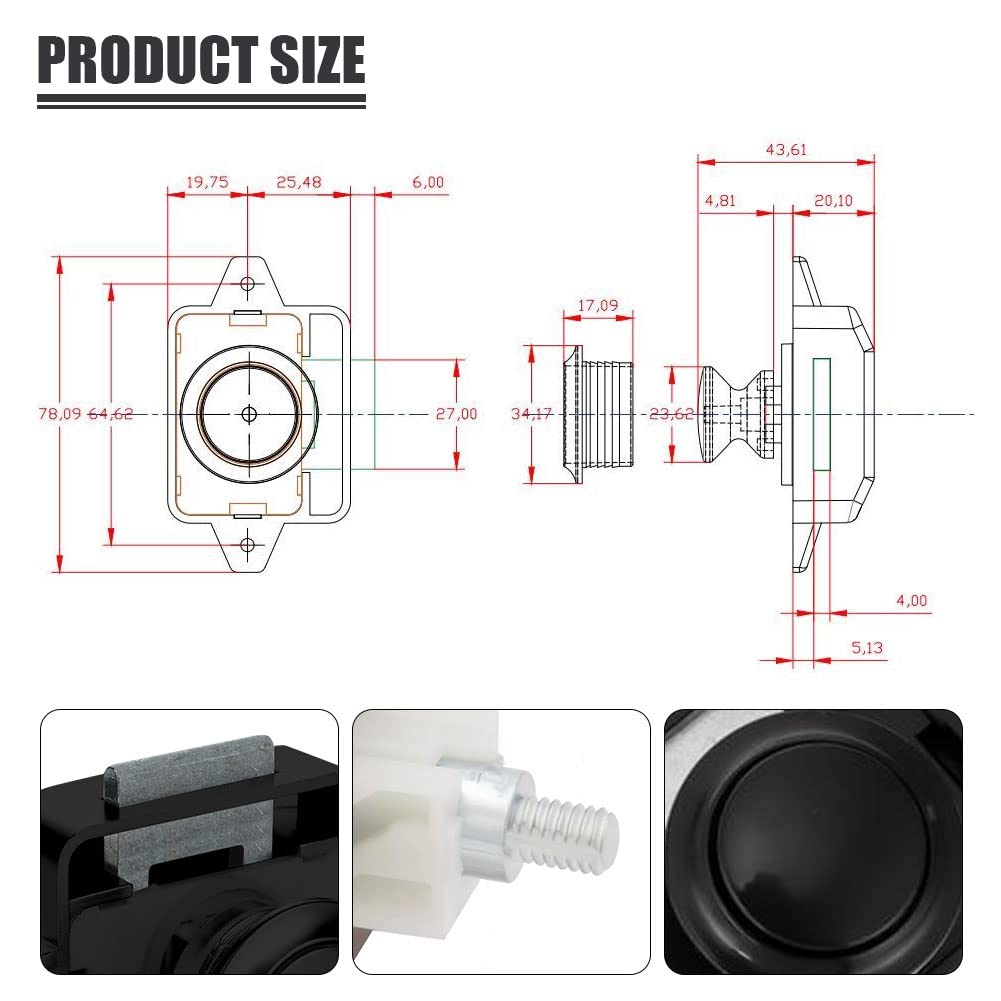 Opaltool 10 Pieces Push Button Catch Door Lock Black Door Knob Locking Push Button Lock suitable for 15-18mm Thickness Motorhome Boat Van RV Yacht Cabinet Door Cabinet