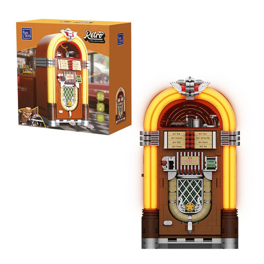 PANTASY Retro Jukebox building set with coin & sound function. Mechanical Music Box model with acrylic records, recording studio & minifigure. Collector set as a gift for adults and teenagers.