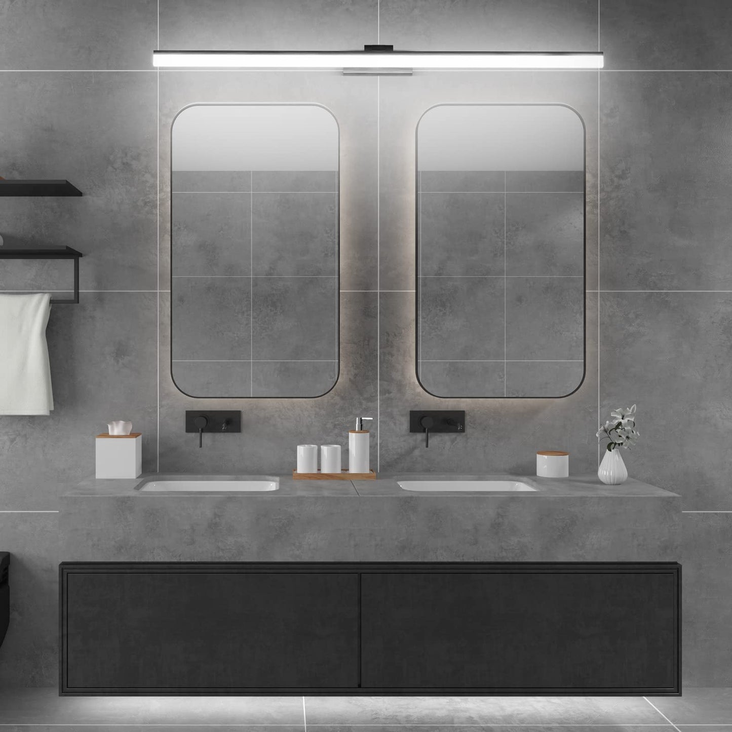 Klighten LED mirror light bathroom lamp 100CM, black mirror lighting lamp 28W 1560LM bathroom mirror lamp, 180° rotation, cool white 6000K, IP44 waterproof LED makeup light