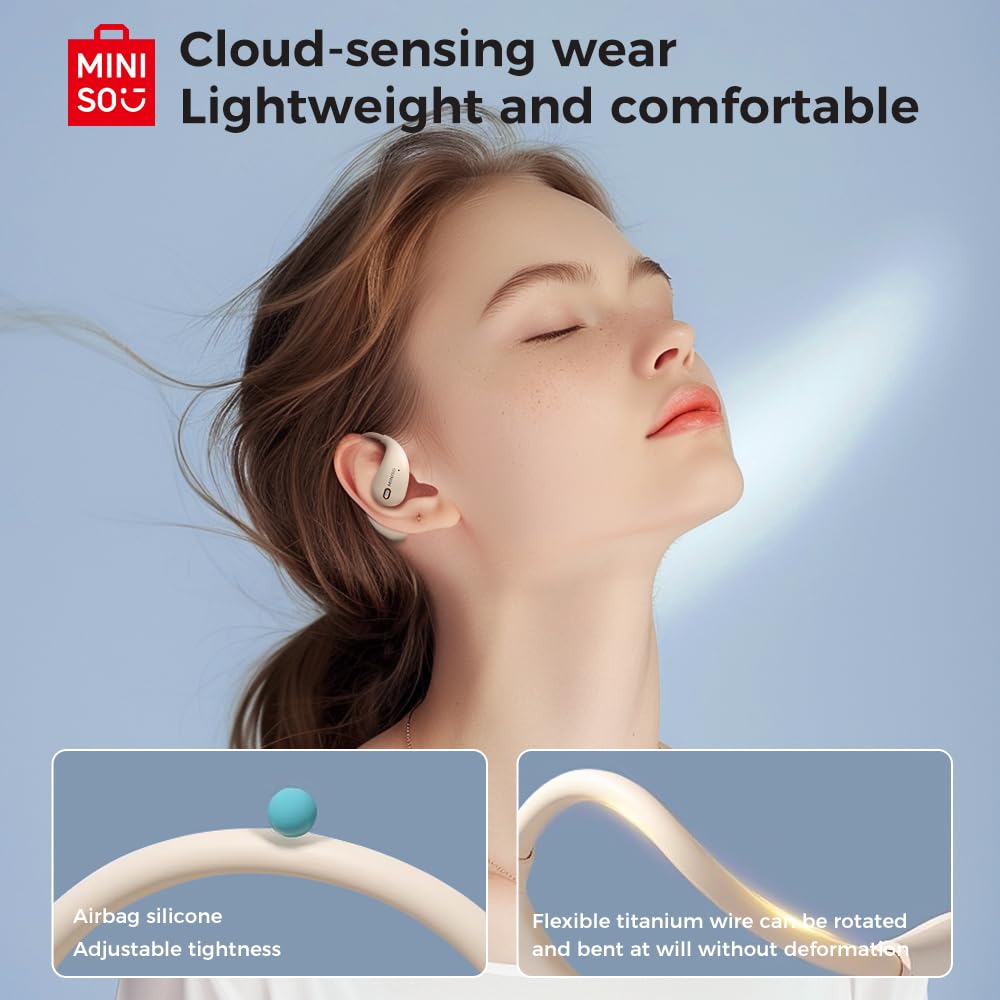 MINISO X33 AI real-time translation earphones, 135 language translator earphones, open ear design, wireless Bluetooth translation headphones with HiFi sound, 60 hours playtime, perfect for travel.