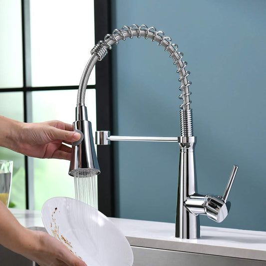 TIMACO low pressure kitchen faucet Chrome Low pressure kitchen faucet mixer tap kitchen 360° swivel faucet kitchen spiral spring faucet Chrome