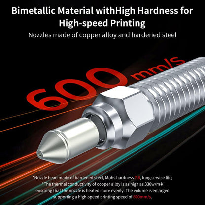 Creality Official K1 Max Nozzle Kit includes 4PCS of upgraded bimetallic copper alloy and hardened steel material, compatible with Creality K1/K1 Max 3D printers.