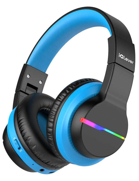 iClever Bluetooth Kids Headphones, Colorful LED Lights, Over-Ear Headphones with 74/85dBA Volume Limiting, 85 Hours Playtime, Bluetooth 5.2, Built-in Microphone BTH12