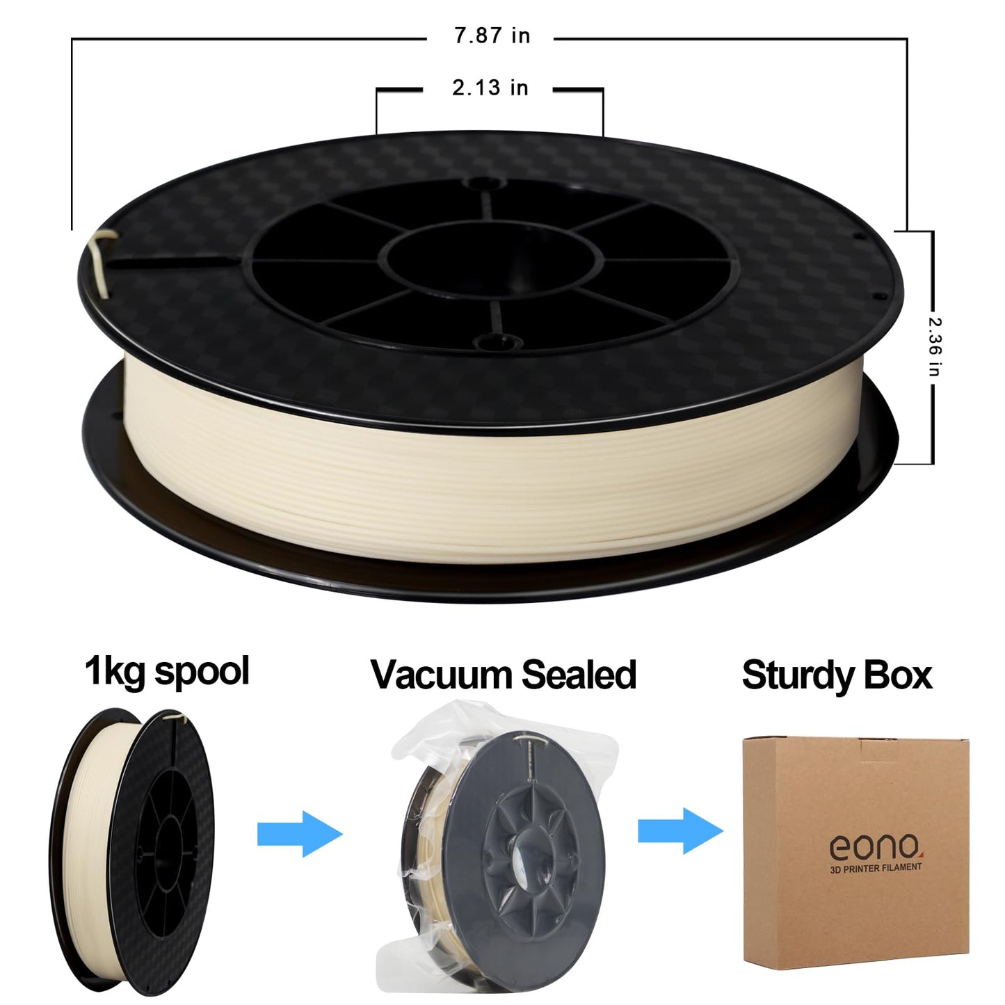 Filament Eono PVA Filament 1.75mm 3D Printer Filament Water-Soluble PVA 500g (1.1 lbs) used as a support material, cream white natural