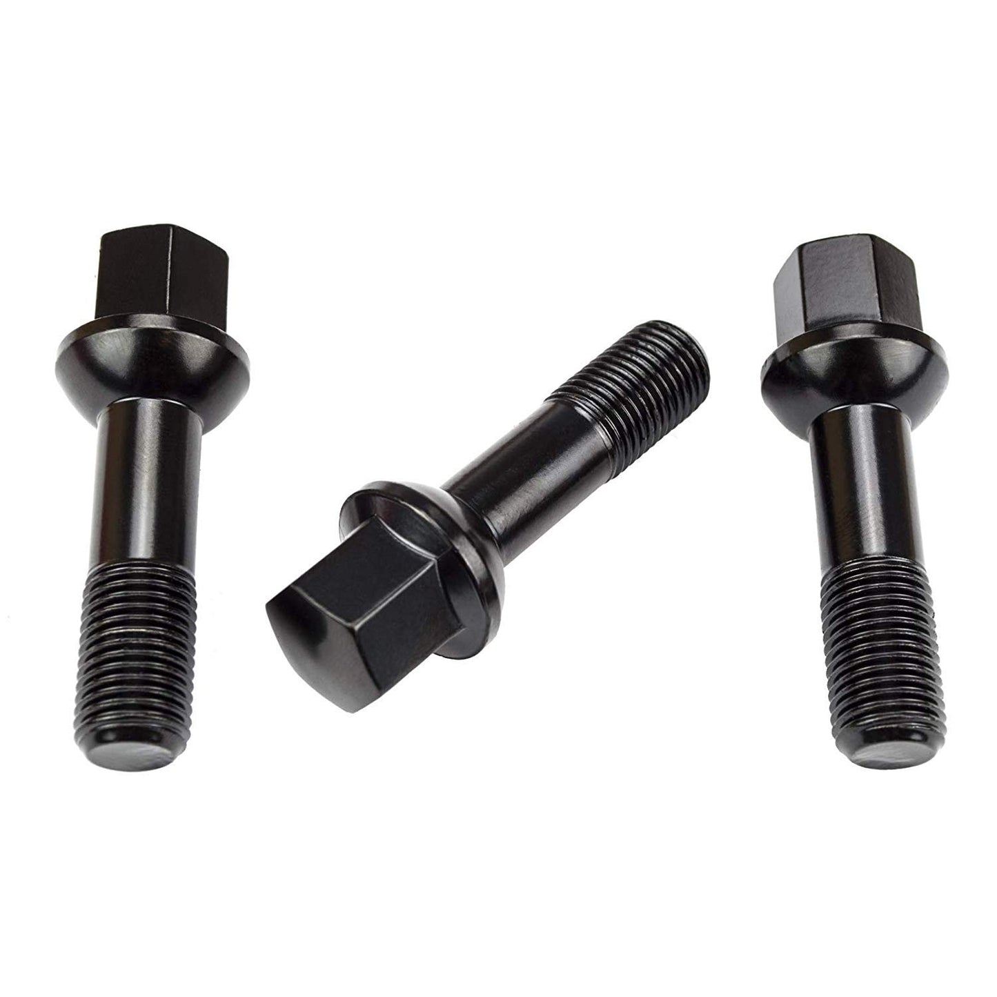20 wheel bolts M14x1.5x45mm BLACK ball seat for R14 alloy wheels.