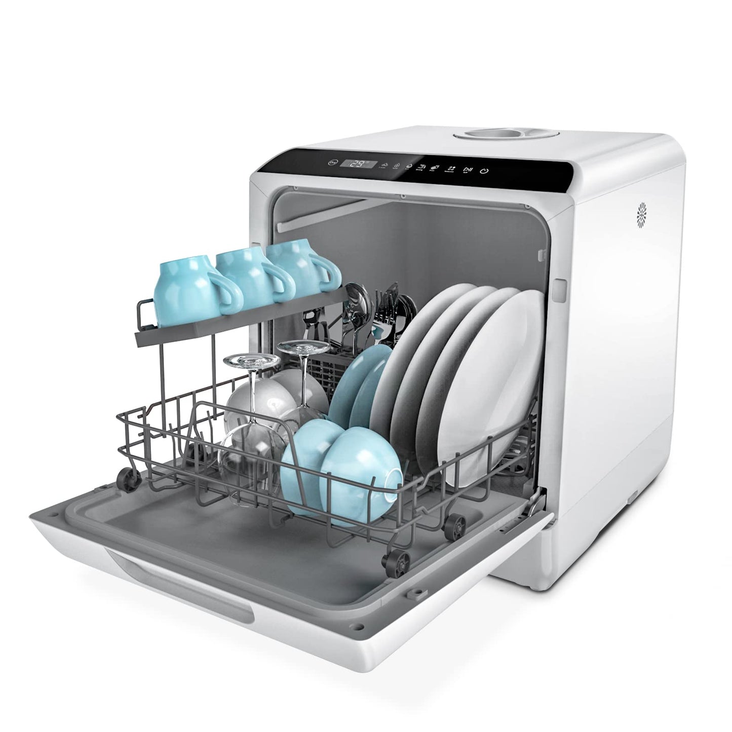 Hermitlux table dishwasher, mini dishwasher can be used with or without water connection, 43 cm wide, space for 4 place settings, suitable for camping, 175 kWh/year, white