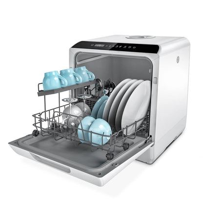 Hermitlux table dishwasher, mini dishwasher can be used with or without water connection, 43 cm wide, space for 4 place settings, suitable for camping, 175 kWh/year, white
