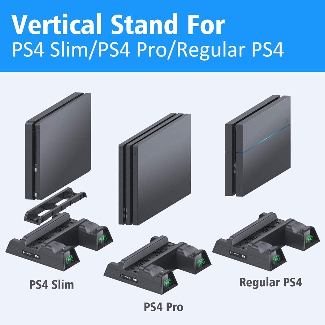 OIVO PS4 stand, PS4 fan, PS4 cooler with PS4 controller charging station for PlayStation 4/PS4 Pro/Slim, PS4 holder with PS4 charging dock, PS4 stand PS4 fan cooler with 12 game storage
