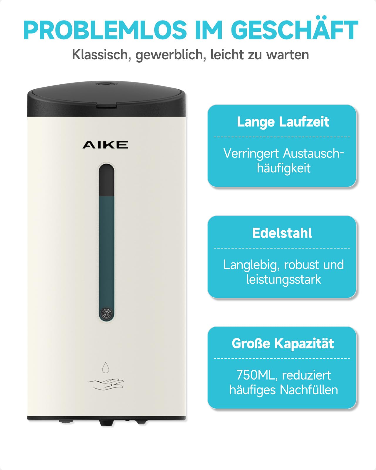 AIKE AK1205E Automatic Soap Dispenser Wall Mount, Commercial Large Capacity Stainless Steel Liquid Dispenser for Dining Room and Bathroom.