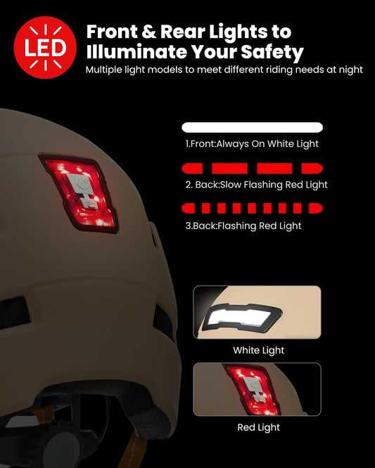 ILM bicycle helmet with visor and LED light Mountain&Road helmets for women and men Helmet for commuting in the city E3-10L, Orange Pink, XS