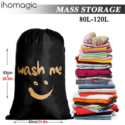 IHOMAGIC 2Pack Laundry Bags Travel Dirty Laundry Hamper Laundry Bag Laundry Bag Large Foldable Laundry Basket Storage Bag Laundry Tub Laundry Container For Travel Fabric 120L 61x92 cm Black