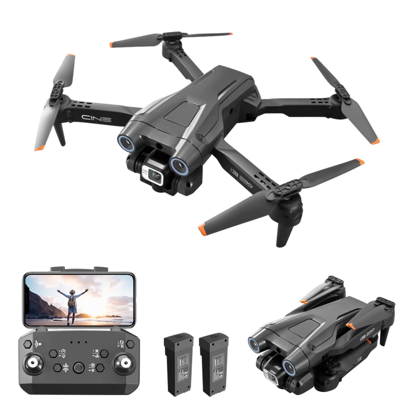 I3 PRO Drone with Camera HD 1080P, FPV WiFi Live Transmission Drone for Kids Beginners, Altitude Hold, One Key Landing, Optical Flow Hover, Headless Mode, 3D Flips, Obstacle Avoidance, 2 Batteries