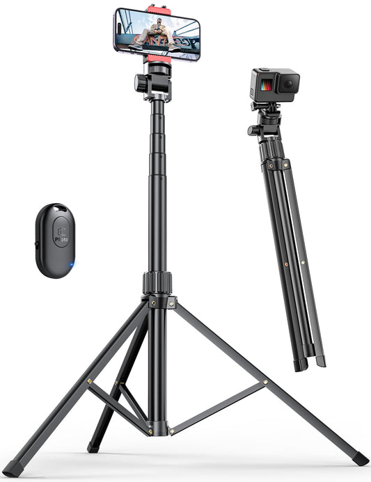 180cm phone tripod for smartphone, Stable Extendable Aluminum Rods & Larger and longer tripod legs, Phone tripod holder with remote shutter Compatible Smartphone
