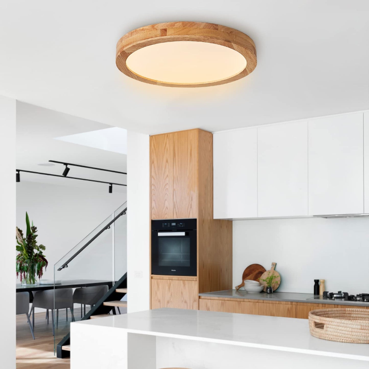 Baerolc LED ceiling light wood, 30CM round ceiling lamp LED lamp kitchen 20W 3000K warm white ceiling lights round wood ceiling lamp for bedroom/office/kitchen/dining room/hall/living room