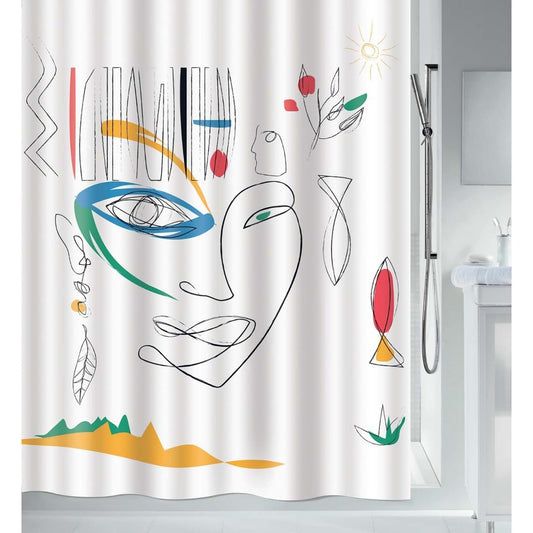 Spirella Mold Shower Curtain - Anti-Bacterial, Washable, Waterproof Polyester, "Faces" 180x200cm White Multicolored, 180 x 200 cm.