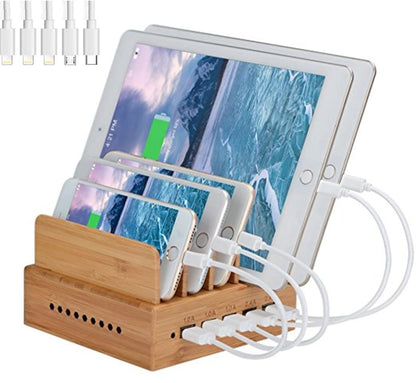Yisen Mobile Charging Station USB Charger Multiple Charging Station for Multiple Devices Smartphone, Tablets (with 5 USB Cables)