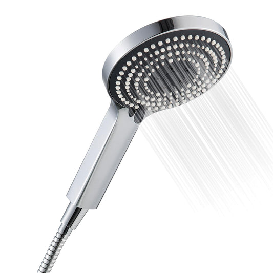 OFFO shower head with 1.6m hose, shower head with twist protection, large shower head with 6 spray modes, water-saving, chrome shower hose with head for bathing.