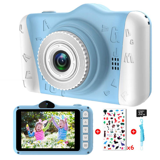 ITSHINY Kids Camera - Digital Camera with 3.5-inch Large Screen, 1080P HD 12MP, 32GB SD Card, USB Rechargeable, Selfie, for 3-10 Years, Blue