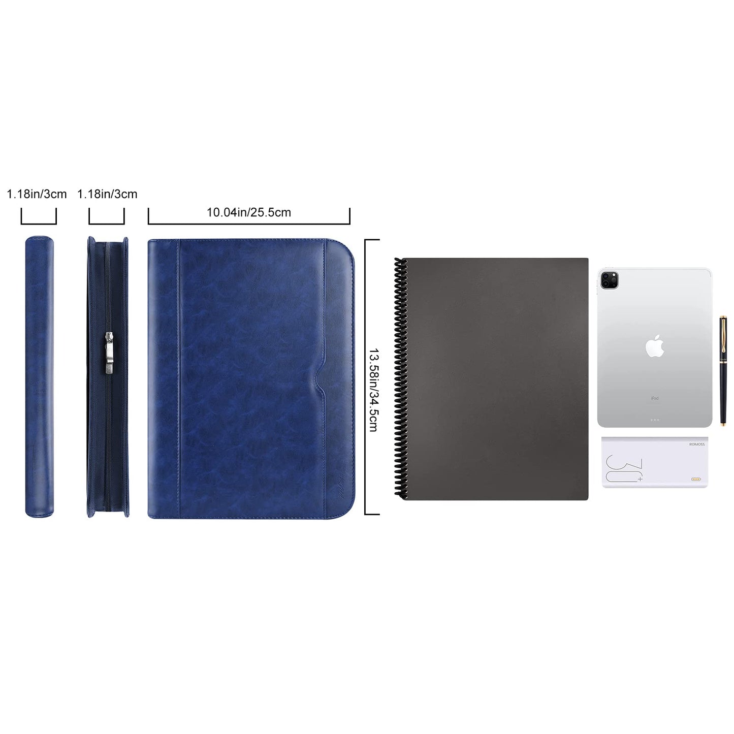 ProCase A4 Writing Pad PU Leather Conference Folder Portfolio with Zipper Clipboard Notepad Business Document Holder, lightweight, durable material - Navy