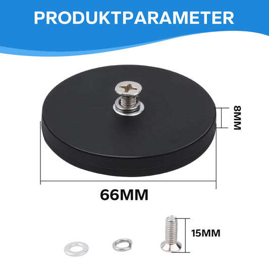 Aenienoe Neodymium Magnets Rubberized 66mm Threaded Magnet 30kg Very Strong Magnets Thread, Rubberized Magnets Inner Thread M6 4 Pieces